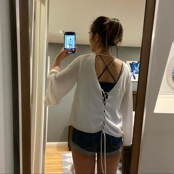 Zara Bell Sleeve Lace Up Back Long Sleeve White - Picture 5 of 5